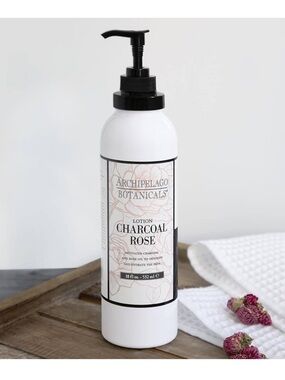 Archipelago Botanicals Charcoal Rose Lotion - White Bottle with Black Pump